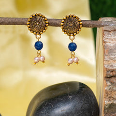 Eykaa Illuminate Calm: Blue Jade & Shell Pearl Necklace With Earrings Set