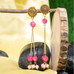 Eykaa Pink Jade With Shell Pearl Earrings Hanging On The Tree Branch.