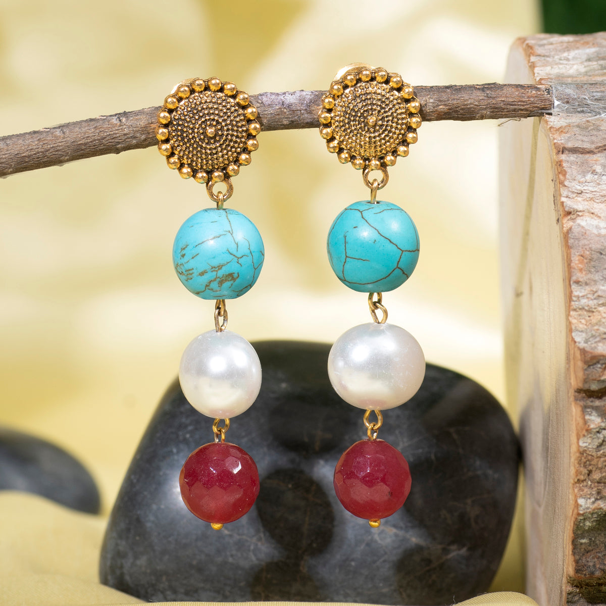 Eykaa Firoza And Maroon Jade With Korean Pearl Ball Layered  Earrings Hanging On The Tree Branch.

Eykaa
stone jewellery
womens jewellery
earing for women
bracelet for women
necklace for women
jewellery stores