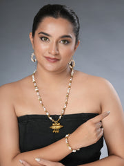 Eykaa Glorious Purity: Uncut Mother of Pearl & Golden Pendant Necklace With Earrings Set