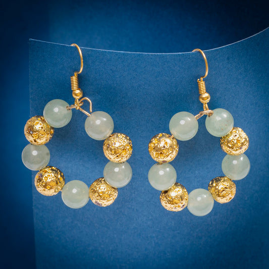 EYKAA GREEN AVENTURINE AND GOLDEN LAVA EARRINGS