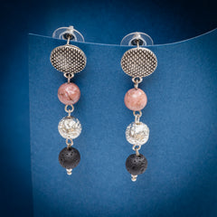 EYKAA RHODONITE, SILVER LAVA, AND LAVA EARRINGS