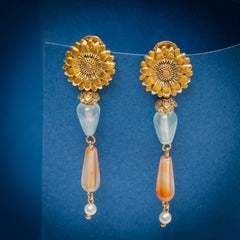 EYKAA AMAZONITE, ORANGE AVENTURINE, CARNELIAN AND SHELL PEARL EARRINGS