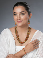 Eykaa Glorious Horizon: Unakite & Orange Aventurine Three-Layer Necklace with  Earrings
