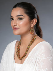Eykaa Glorious Horizon: Unakite & Orange Aventurine Three-Layer Necklace with  Earrings