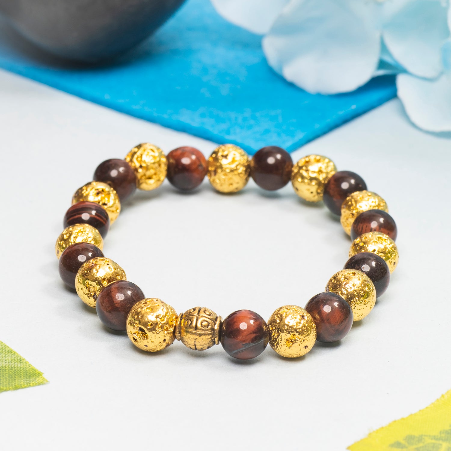 RED TIGER EYE AND GOLDEN LAVA AND TIGER EYE BRACELET