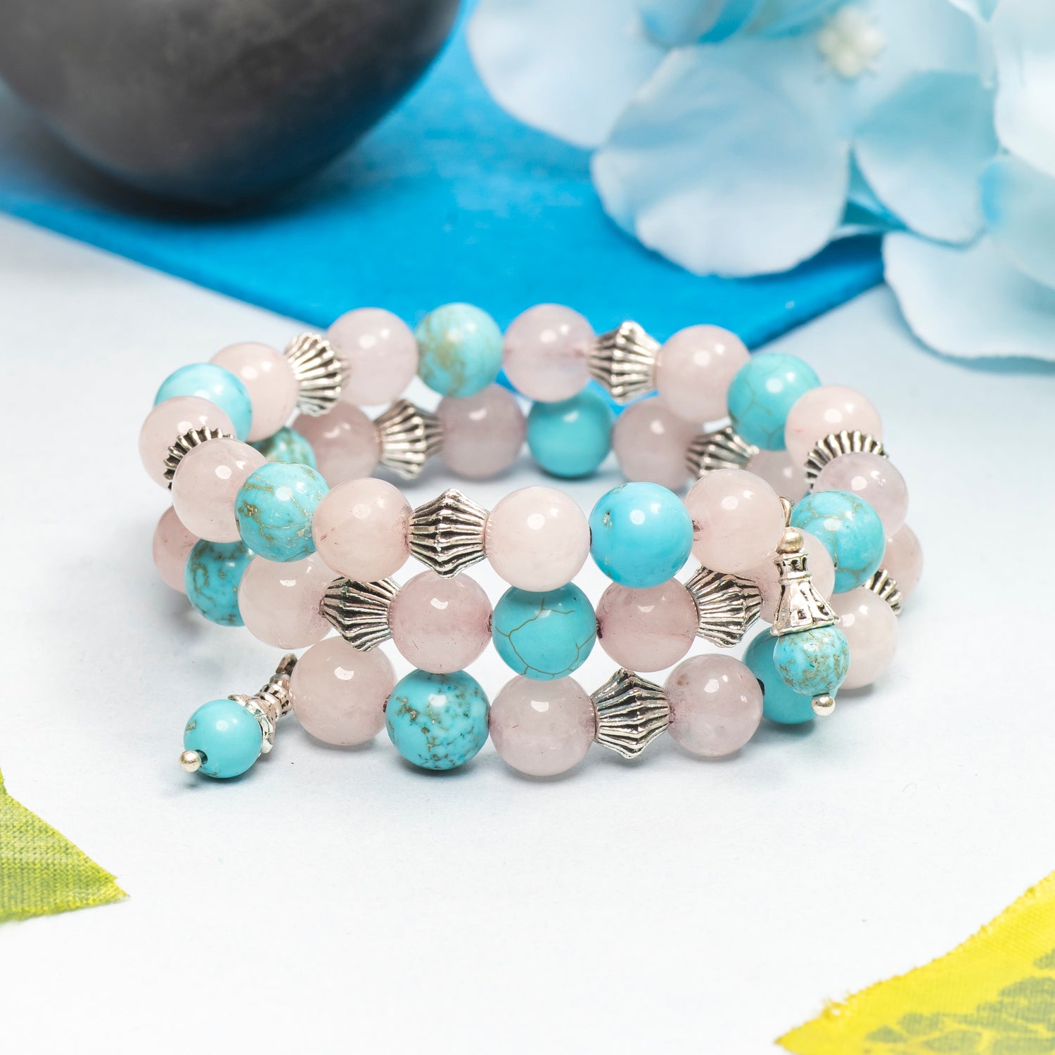 EYKAA FIROZA AND ROSE QUARTZ STONE BRACELET