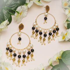 EYKAA BLACK TOURMALINE, FRESH WATER PEARL AND SHELL PEARL EARRINGS