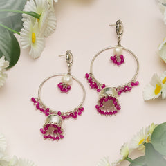 Eykaa Glorious Glamour: Dark Pink Jade & Freshwater Pearl Necklace With Earrings