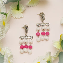 EYKAA PINK AND WHITE JADE NECKLACE WITH EARRINGS