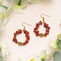 Eykaa Glorious Essence : Red Jasper & Golden Pendant Necklace With Earrings Set