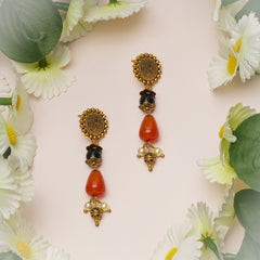 EYKAA CARNELIAN WITH BLACK FACETED JADE NECKLACE WITH EARRINGS