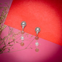 EYKAA STRAWBERRY QUARTZ SILVER LAVA EARRINGS