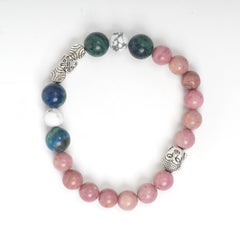   Eykaa Azurite, Pink Rhodonite And White Howlite Bracelet On A White Background.