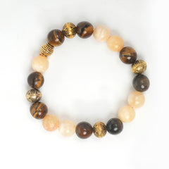 Eykaa  Tiger Eye, Yellow Calcite And Red Onyx With Yellow Aventurine Bracelet On A White Background.