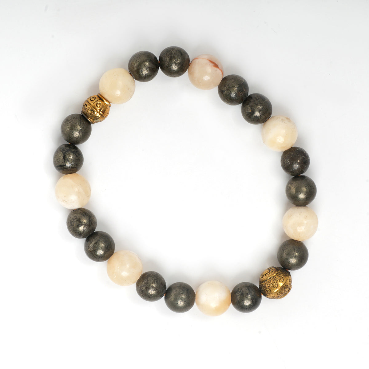 Eykaa Yellow Calcite And Pyrite, With Jasper Bracelet On A White Background.