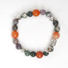 Eykaa Orange Aventurine And Indian Agate Bracelet On A White Background.