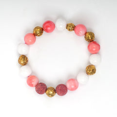 Eykaa Marble, Coral And Bamboo Coral With Golden Beads Bracelet On A White Background.