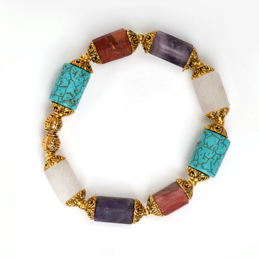 EYKAA AMETHYST, RED JASPER, OPAL AND FIROZA BRACELET