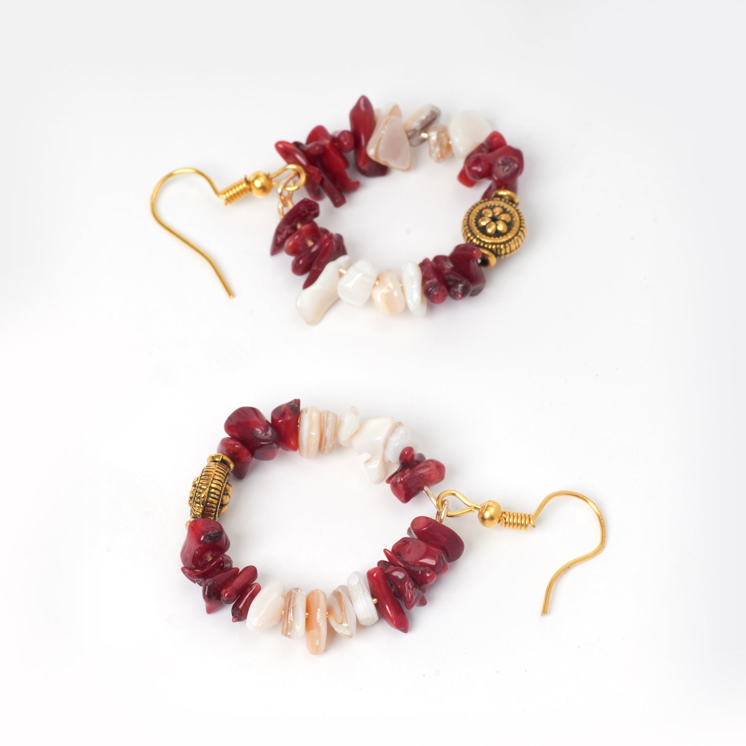 Eykaa White Mother Of Pearl And Coral Earrings On A White Background. 