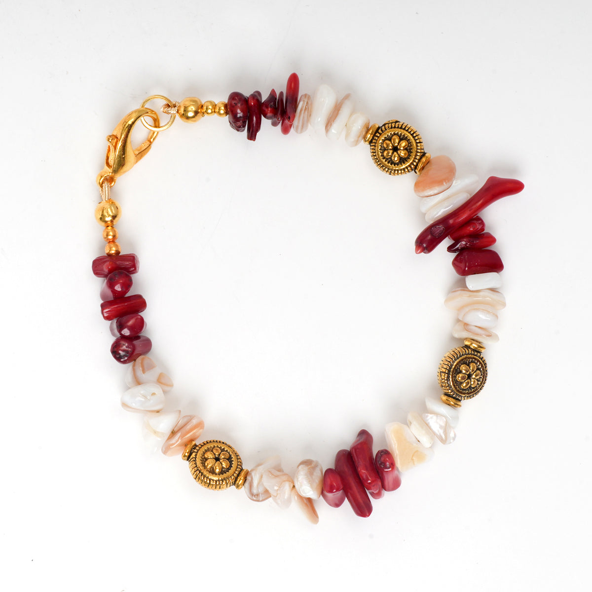 Eykaa White Mother Of Pearl And Coral Bracelet On A White Background.