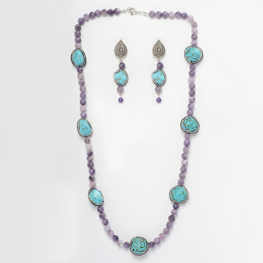 EYKAA LEPIDOLITE AND PHIROZA NECKLACES WITH EARRINGS