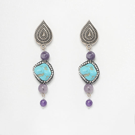 EYKAA LEPIDOLITE AND PHIROZA EARRINGS