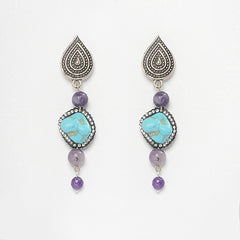 EYKAA LEPIDOLITE AND PHIROZA EARRINGS