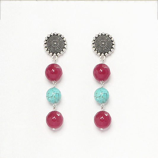 Eykaa Radiant Glamour: Rose Quartz & Maroon Jade Earrings