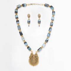 EYKAA BLUE AGATE NECKLACE WITH EARRINGS