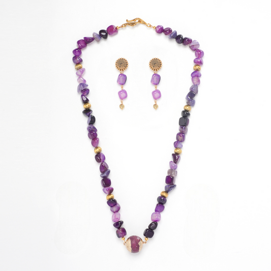 Eykaa Radiant Bliss: Multicolor Indian Agate Necklace with Earrings Set