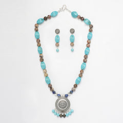 Eykaa Radiant Ocean: Firoza, Rhyolite & Lapis Lazuli Necklace With Earrings Set