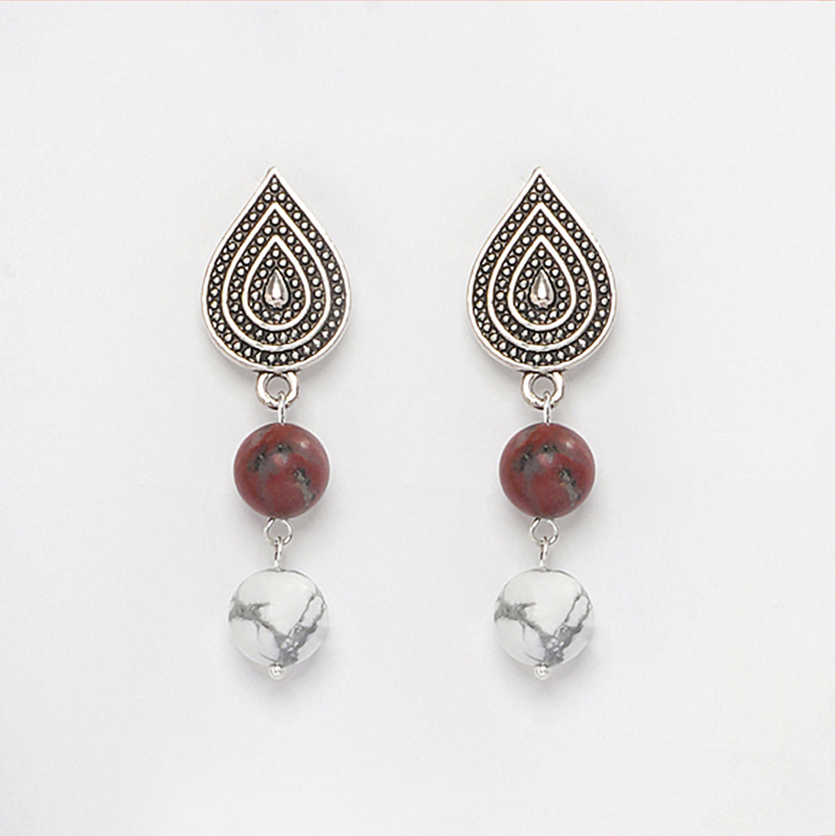 EYKAA RED JASPER AND HOWLITE EARRINGS