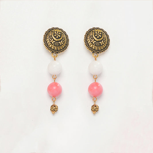 EYKAA MARBLE, CORAL AND BAMBOO CORAL WITH GOLDEN BEADS EARRINGS