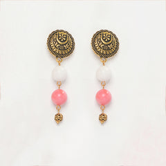 EYKAA MARBLE, CORAL AND BAMBOO CORAL WITH GOLDEN BEADS EARRINGS