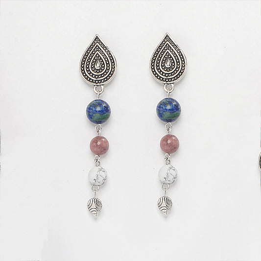 EYKAA AZURITE, PINK RHODONITE AND WHITE HOWLITE EARRINGS