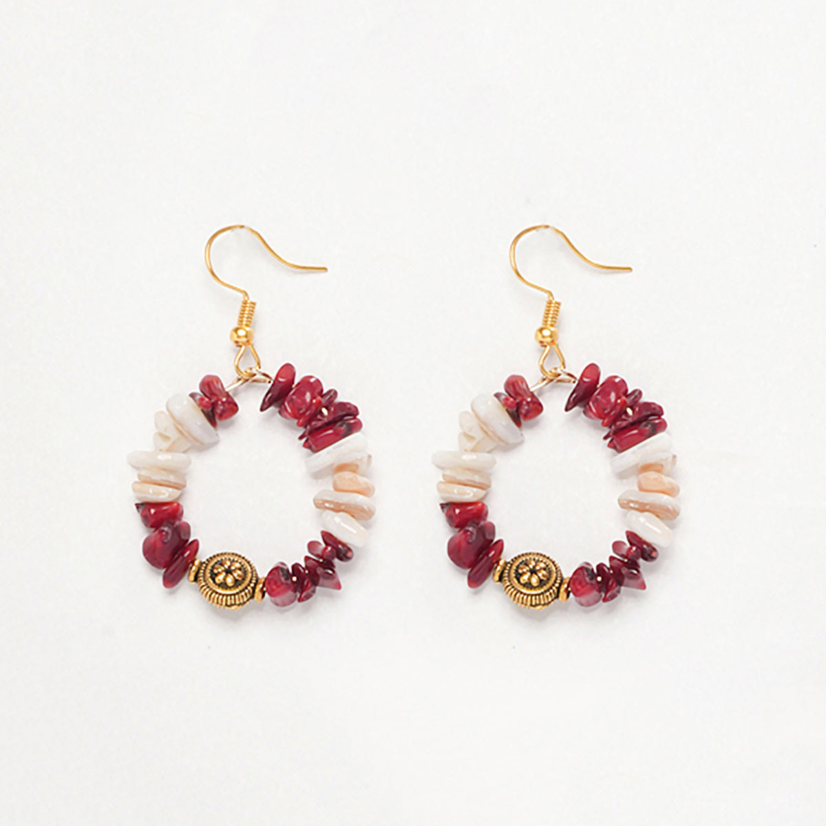 EYKAA UNCUT WHITE MOTHER OF PEARL AND CORAL EARRINGS