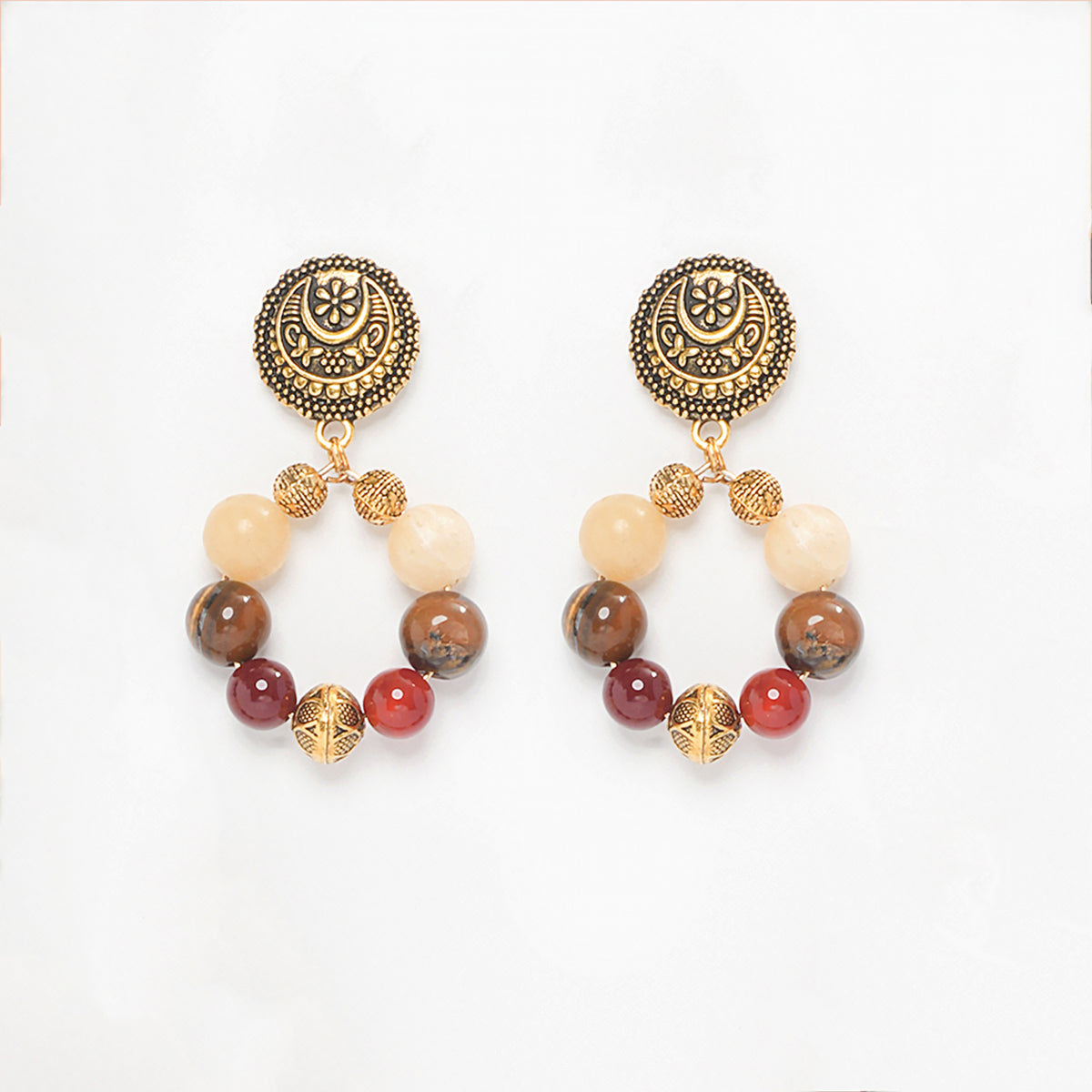 EYKAA TIGER EYE, YELLOW CALCITE AND RED ONYX EARRINGS