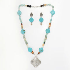 Eykaa Radiant Charm: Amazonite, Tumble Stones, & Firoza Necklace With Earrings Set