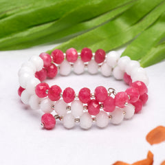 EYKAA PINK AND WHITE JADE FREE SIZE BRACELET