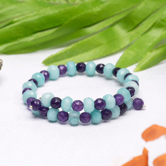 EYKAA PURPLE JADE AND BLUE JADE AGATE FREE SIZE BRACELET