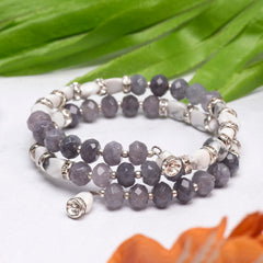 EYKAA WHITE HOWLITE WITH GREY JADE FREE SIZE BRACELET