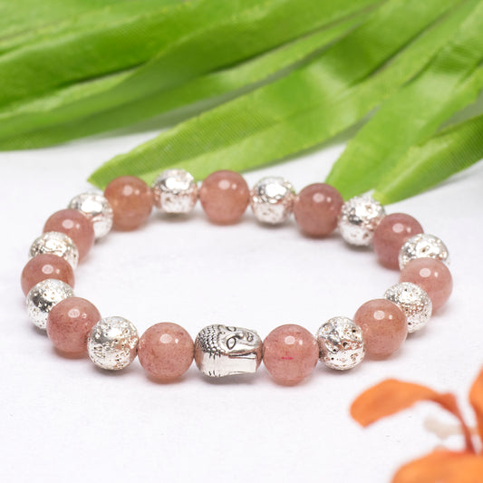 EYKAA STRAWBERRY QUARTZ SILVER LAVA BRACELET