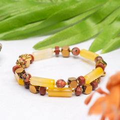 EYKAA RED JASPER, GOLDEN HEMATITE AND YELLOW AGATE FREE SIZE BRACELET