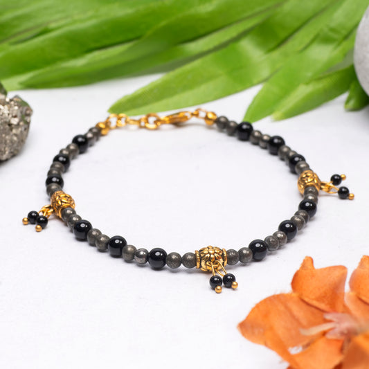 EYKAA PYRITE AND BLACK ONYX ANKLET