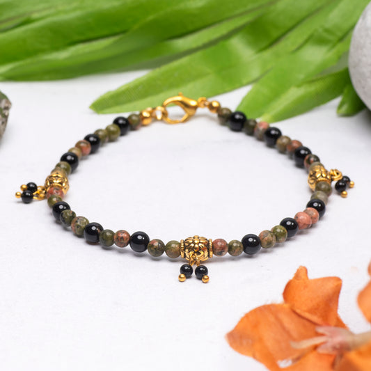 EYKAA UNAKITE WITH BLACK ONYX AND GOLDEN SPACER BEADS ANKLET