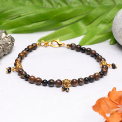 EYKAA TIGER WITH BLACK ONYX AND GOLDEN SPACER  BEADS ANKLET