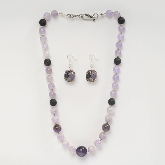 EYKAA FACETED JADE, KUNZITE AND AMETHYST NECKLACE WITH EARRINGS