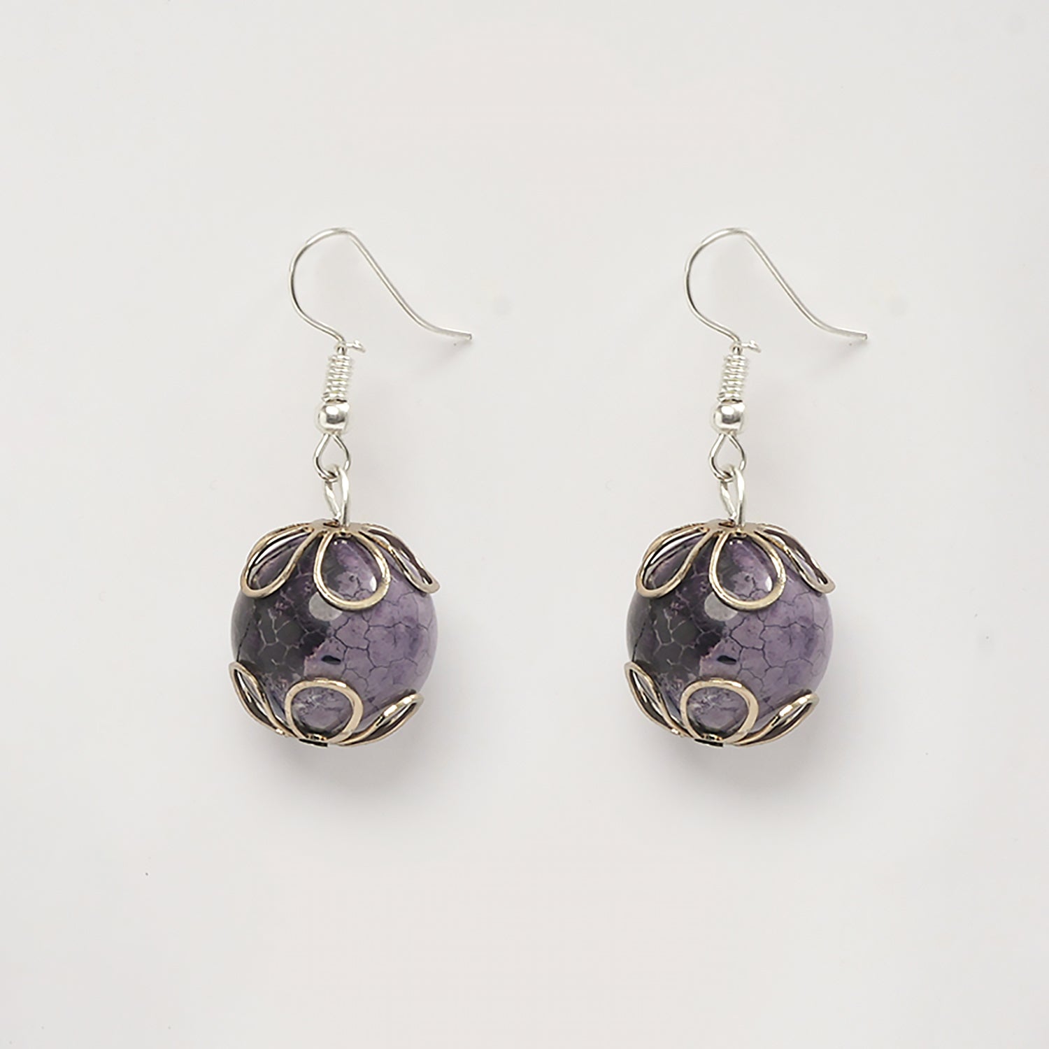 EYKAA FACETED JADE WITH KUNZITE AMETHYST WITH SILVER BEADS EARRING