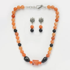 EYKAA ORANGE AVENTURINE, BLACK TOURMALINE AND SMOKY QUARTZ NECKLACE WITH EARRINGS